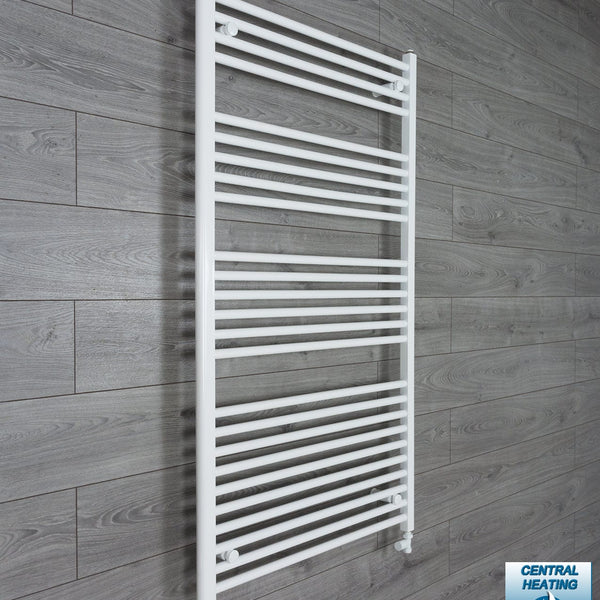 With Straight Valve 800mm Wide 1400mm High Flat White Heated Towel Rail HTR
