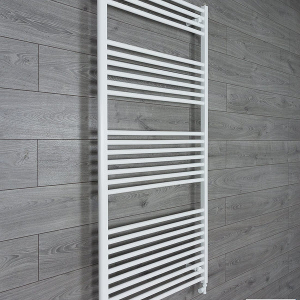 With Straight Valve 800mm Wide 1600mm High Flat White Heated Towel Rail Radiator