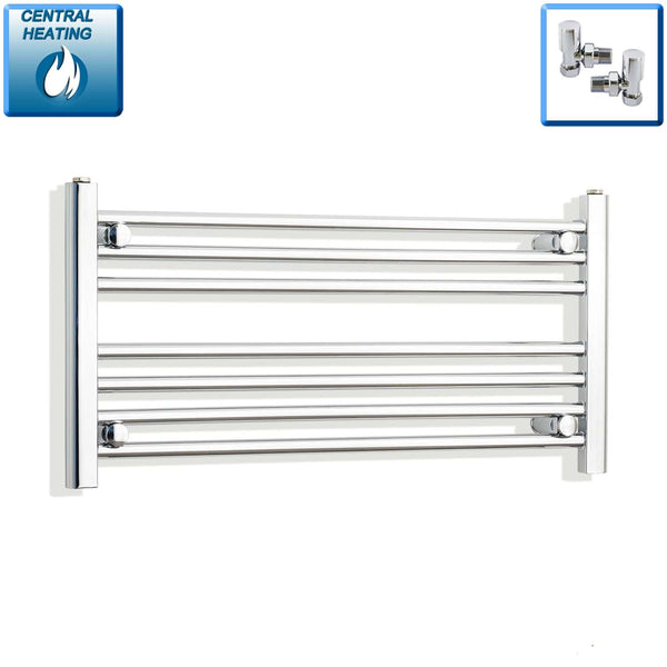 With Angled Valve 800mm Wide 400mm High Flat Chrome Heated Towel Rail Radiator