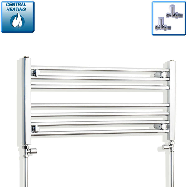 With Straight Valve 800mm Wide 400mm High Flat Chrome Heated Towel Rail Radiator