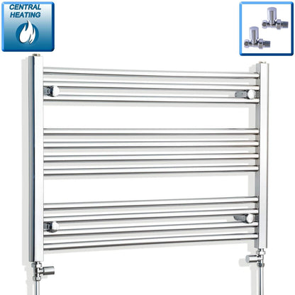 With Straight Valve 800mm Wide 600mm High Flat Chrome Heated Towel Rail Radiator