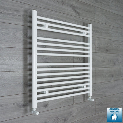With Angled Valve 800mm Wide 800mm High Flat White Heated Towel Rail Radiator