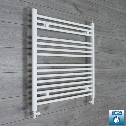 With Straight Valve 800mm Wide 800mm High Flat White Heated Towel Rail Radiator