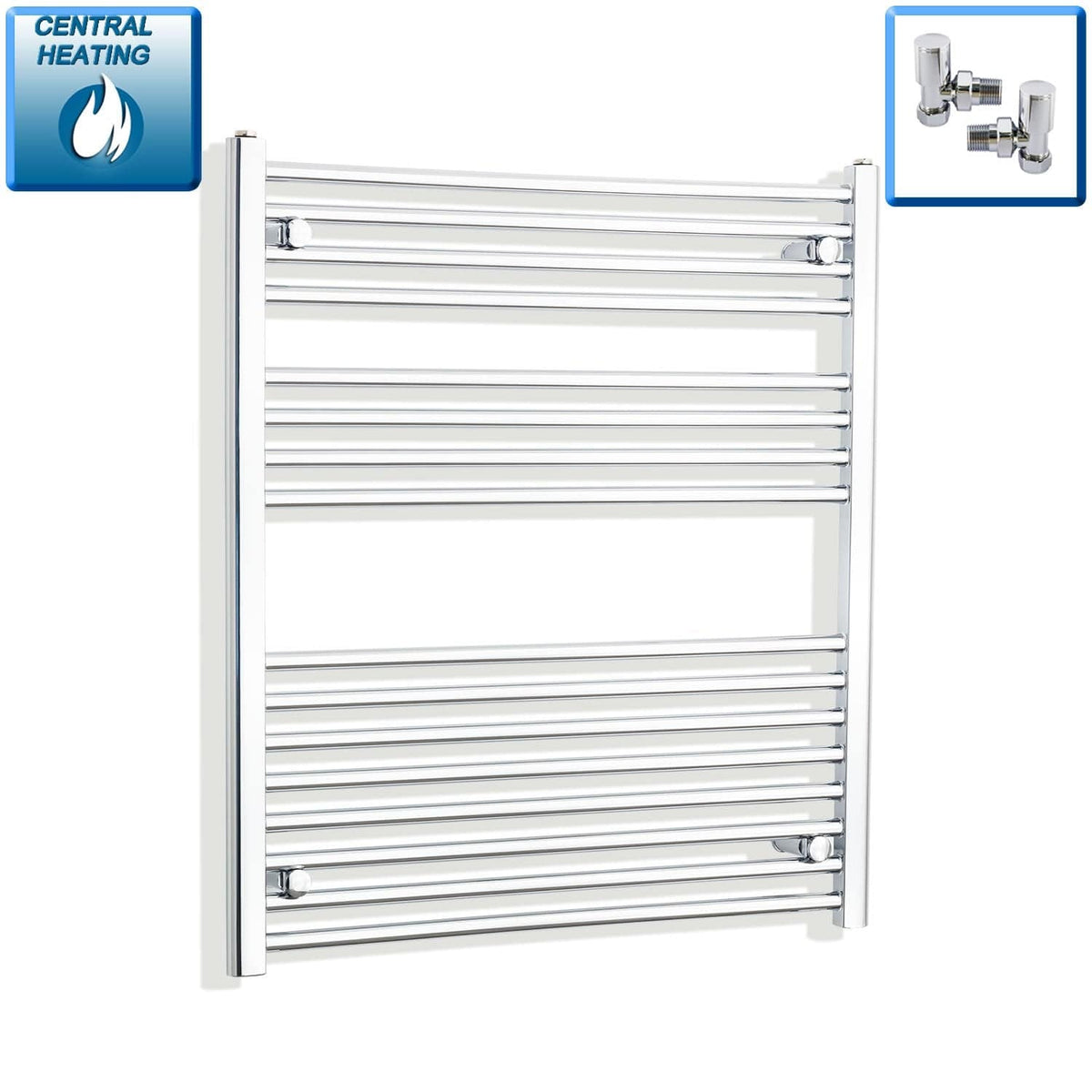 With Angled Valve 800mm Wide 900mm High Flat Chrome Heated Towel Rail Radiator