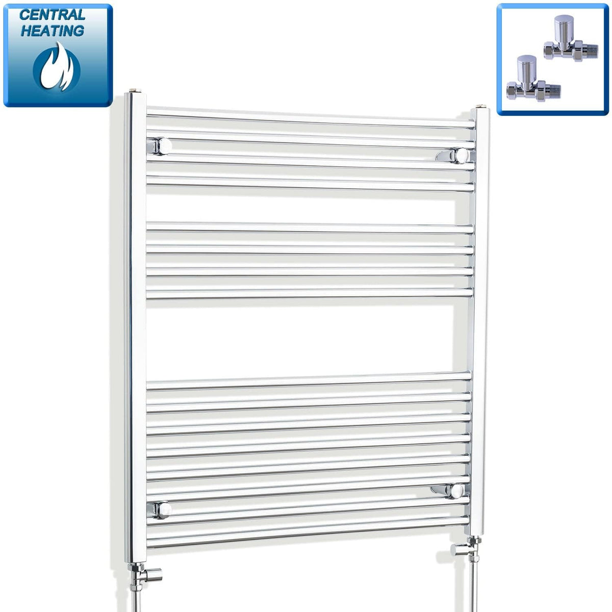 With Straight Valve 800mm Wide 900mm High Flat Chrome Heated Towel Rail Radiator