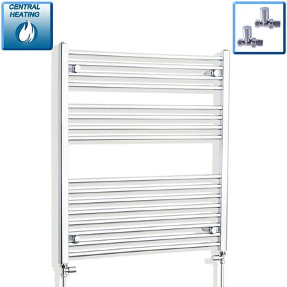 With Straight Valve 800mm Wide 900mm High Flat Chrome Heated Towel Rail Radiator