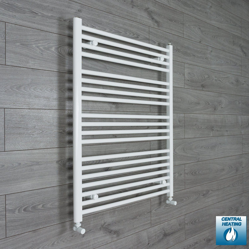 With Angled Valve 900mm Wide 1000mm High Flat White Heated Towel Rail Radiator