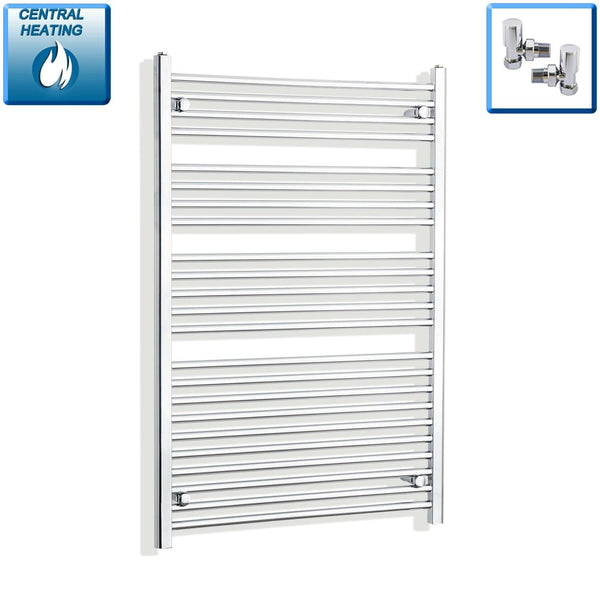 With Angled Valve 900mm Wide 1200mm High Flat Chrome Heated Towel Radiator