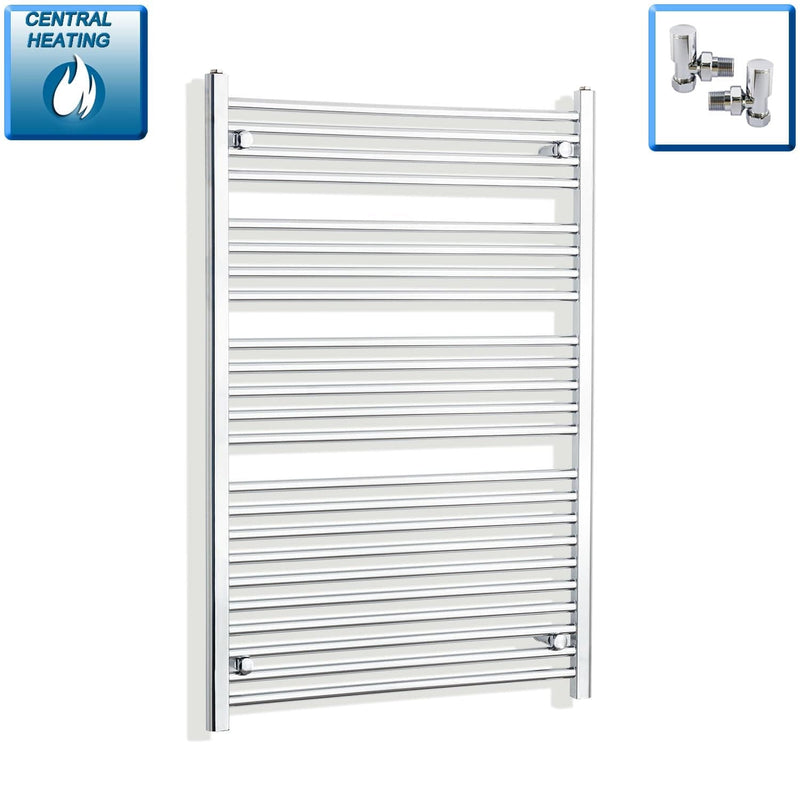 With Angled Valve 900mm Wide 1200mm High Flat Chrome Heated Towel Radiator
