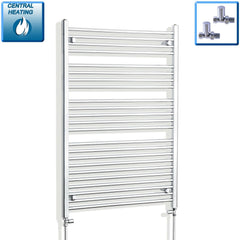 With Straight Valve 900mm Wide 1200mm High Flat Chrome Heated Towel Radiator