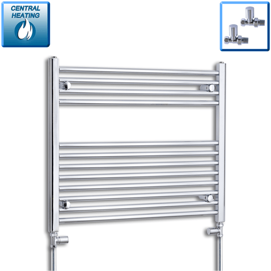 With Straight Valve 900mm Wide 700mm High Flat Chrome Heated Towel Rail HTR