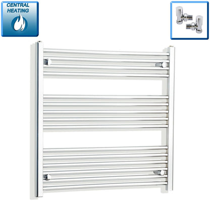 With Angled Valve 900mm Wide 800mm High Flat Chrome Heated Towel Rail Radiator