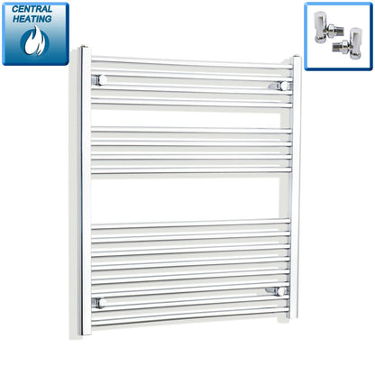 With Angled Valve 900mm Wide 900mm High Flat Chrome Heated Towel Rail Radiator