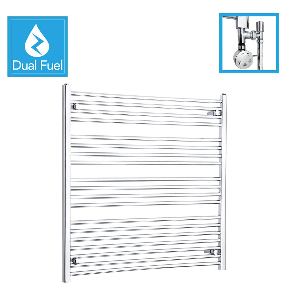950 x 1000 Chrome Dual Fuel Flat Heated Towel Rail
