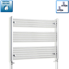 With Straight Valve 950mm Wide 800mm High Flat Chrome Heated Towel Rail Radiator