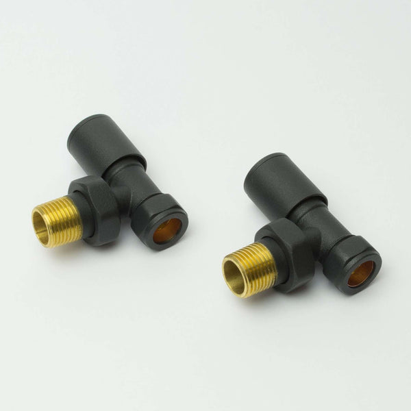 Angled Anthracite Towel Rail Radiator Valve in Pair