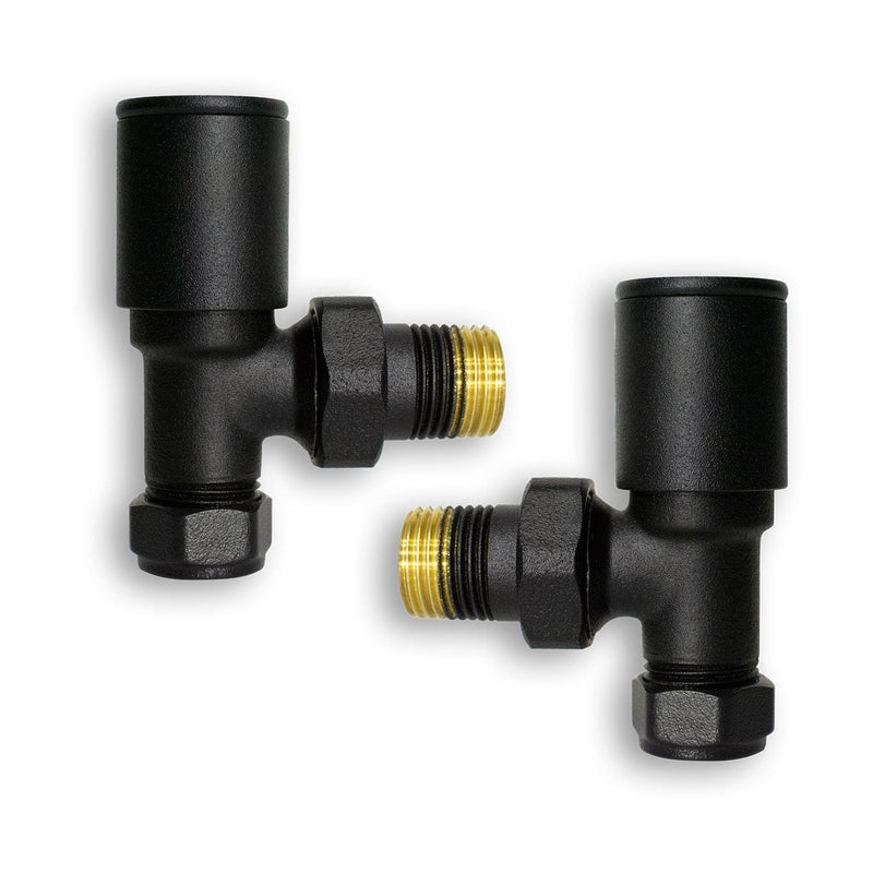 Angled Matt Black Towel Rail Radiator Valve in Pair