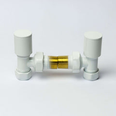 Angled White Towel Rail Radiator Valve in Pair