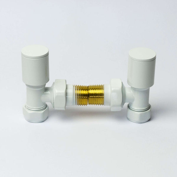 Angled White Towel Rail Radiator Valve in Pair
