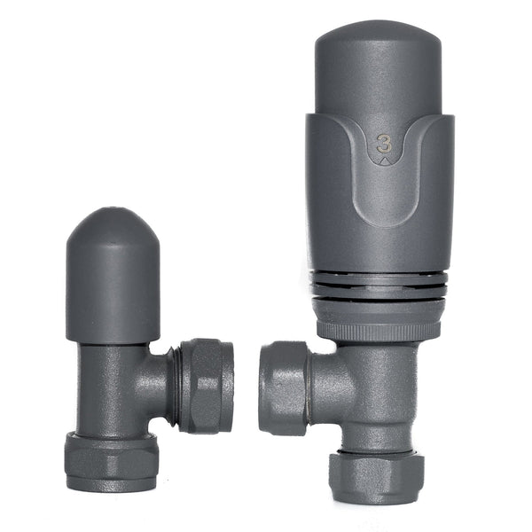 Anthracite TRV Angled Valve For Heated Towel Rail Radiator With Lockshield