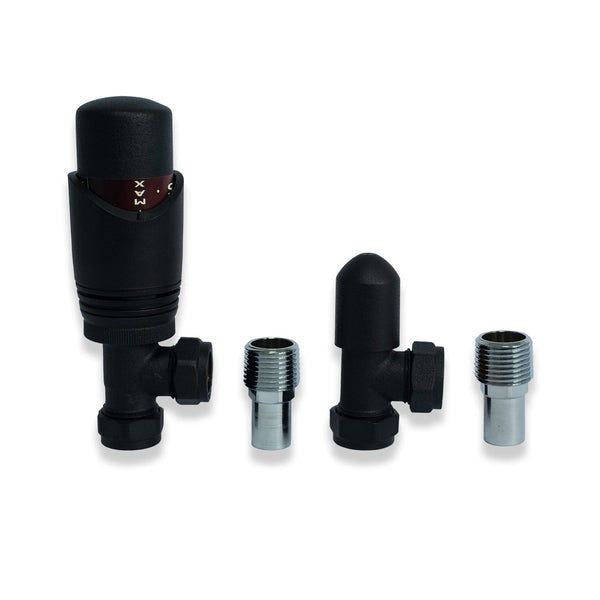 Black TRV Angled Valve For Heated Towel Rail Radiator With Lockshield