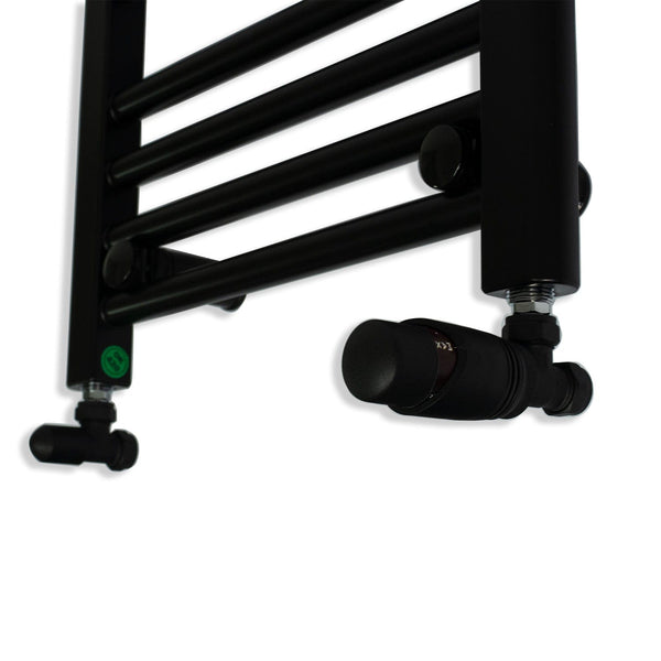 Black TRV Angled Valve For Heated Towel Rail Radiator With Lockshield