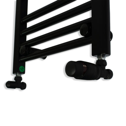 Black TRV Angled Valve For Heated Towel Rail Radiator With Lockshield