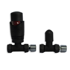 Black TRV Straight Valve For Heated Towel Radiator With Lockshield