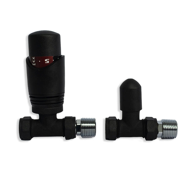Black TRV Straight Valve For Heated Towel Radiator With Lockshield
