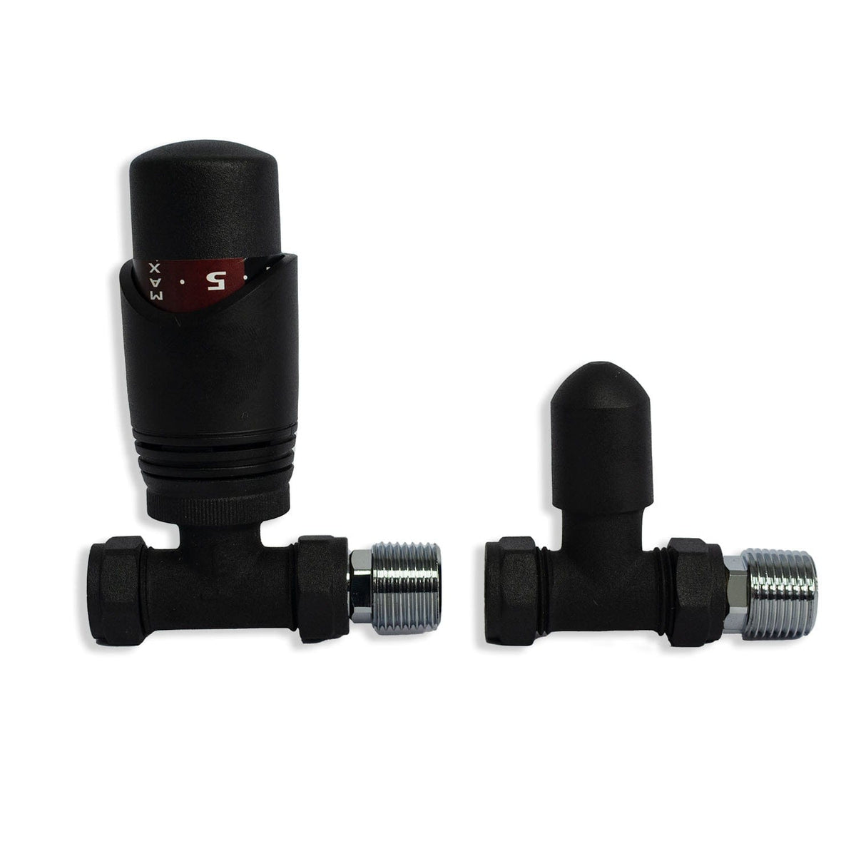 Black TRV Straight Valve For Heated Towel Radiator With Lockshield