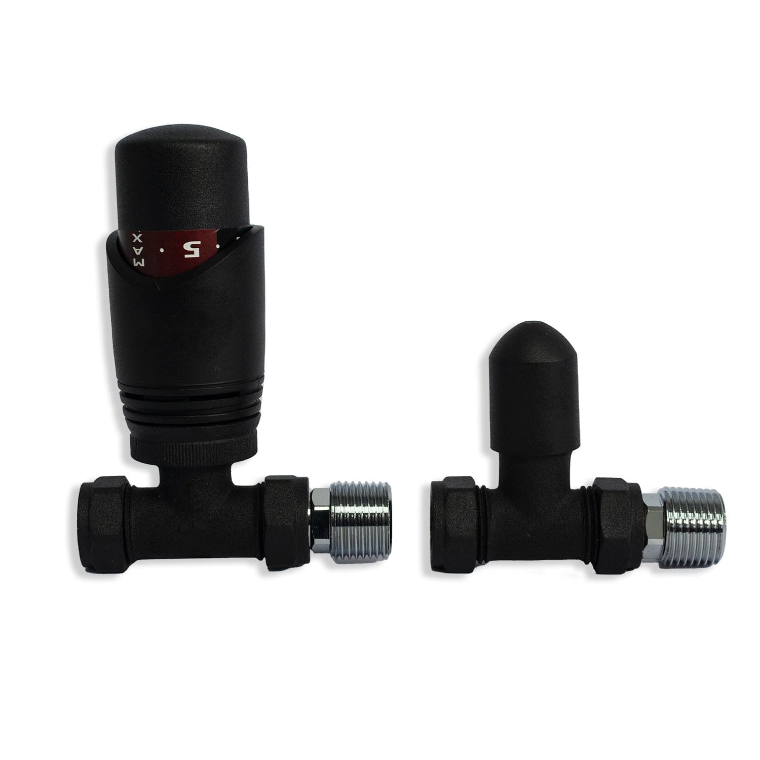 Black TRV Straight Valve For Heated Towel Radiator With Lockshield