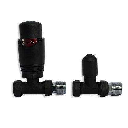 Black TRV Straight Valve For Heated Towel Radiator With Lockshield