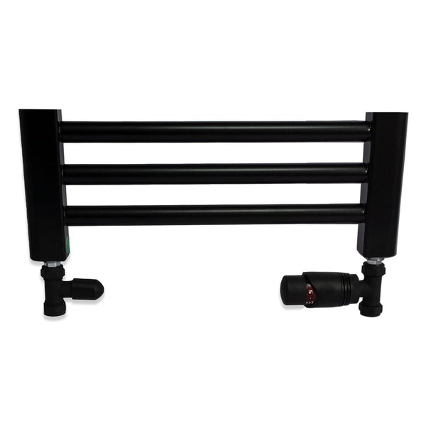 Black TRV Straight Valve For Heated Towel Radiator With Lockshield