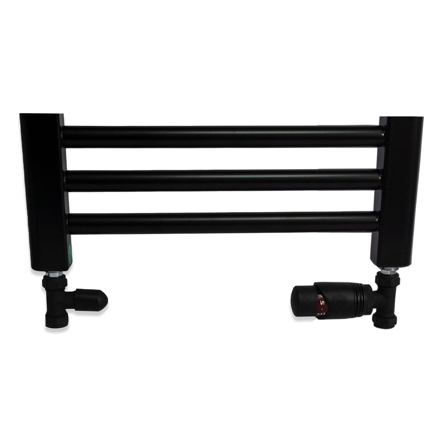 Black TRV Straight Valve For Heated Towel Radiator With Lockshield