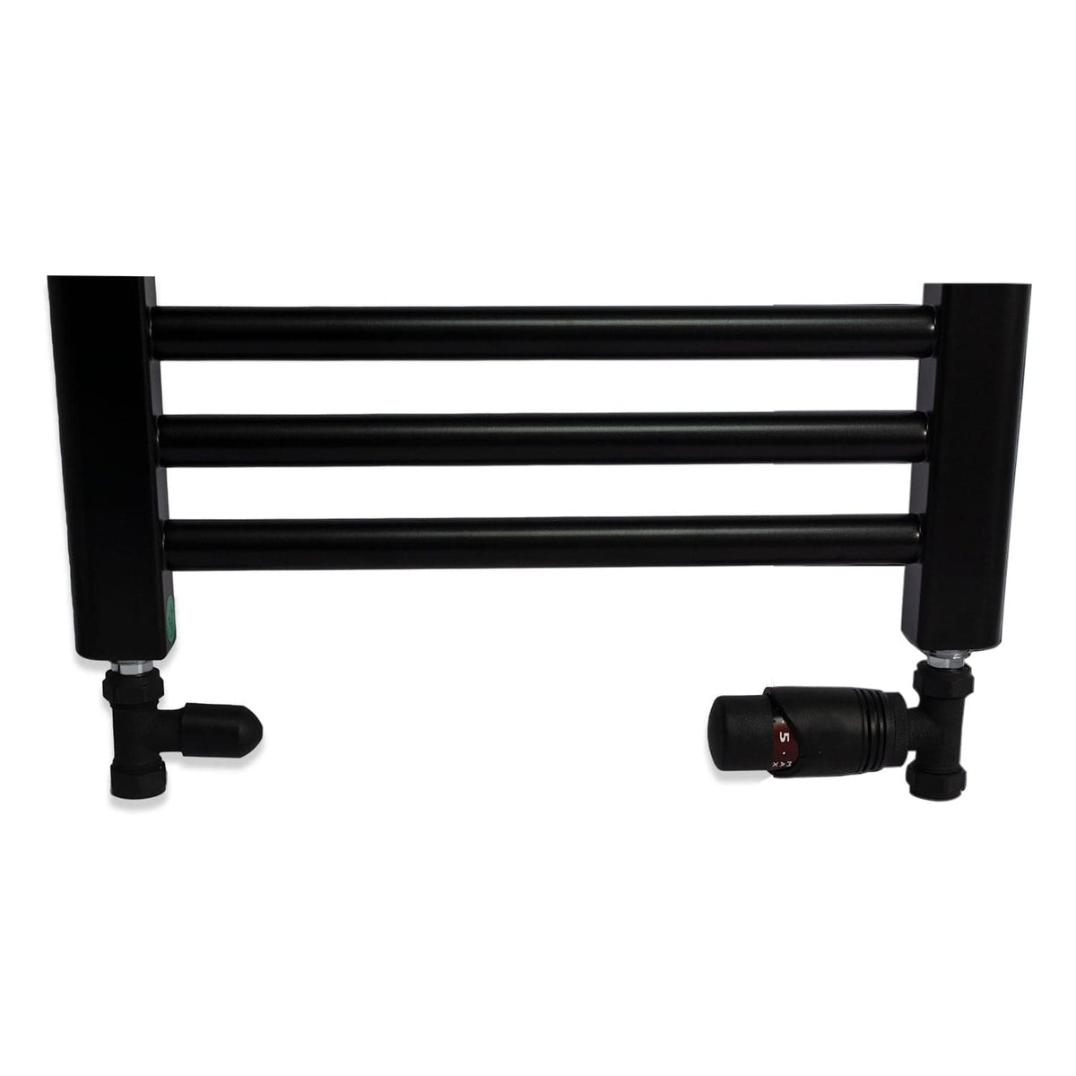 Black TRV Straight Valve For Heated Towel Radiator With Lockshield