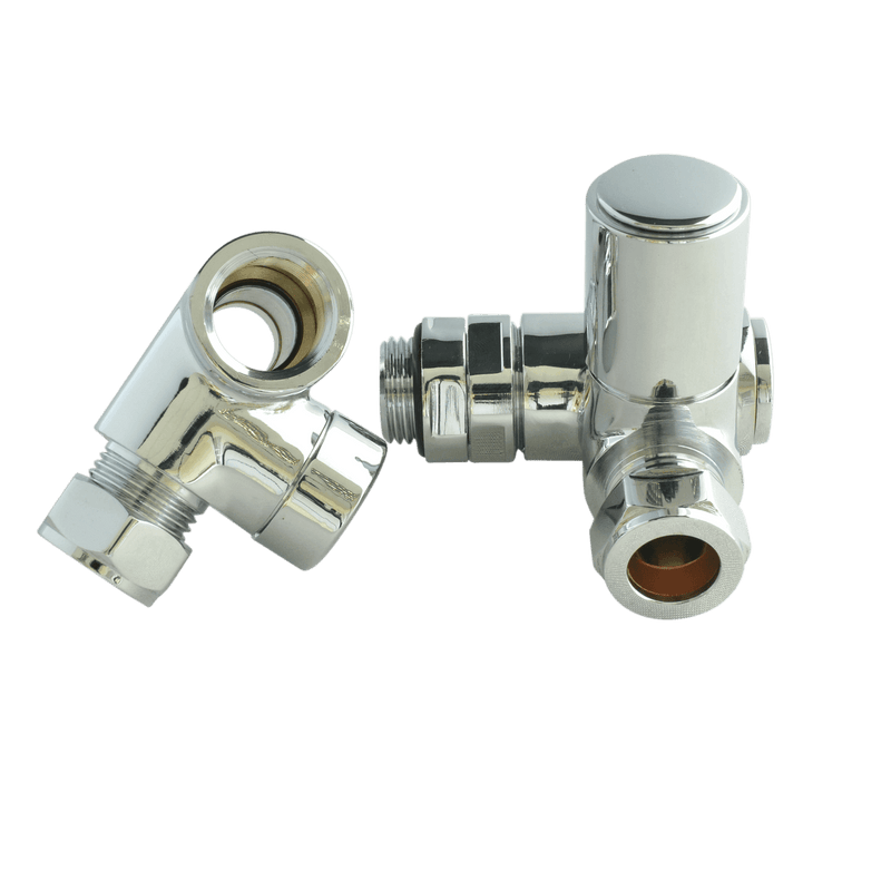 Chrome Dual Fuel Corner Heated Towel Rail Radiator Valve (Pair)