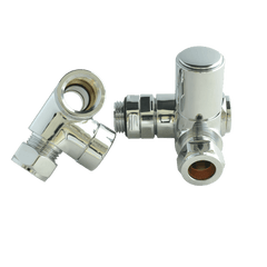 Chrome Dual Fuel Corner Heated Towel Rail Radiator Valve Pair
