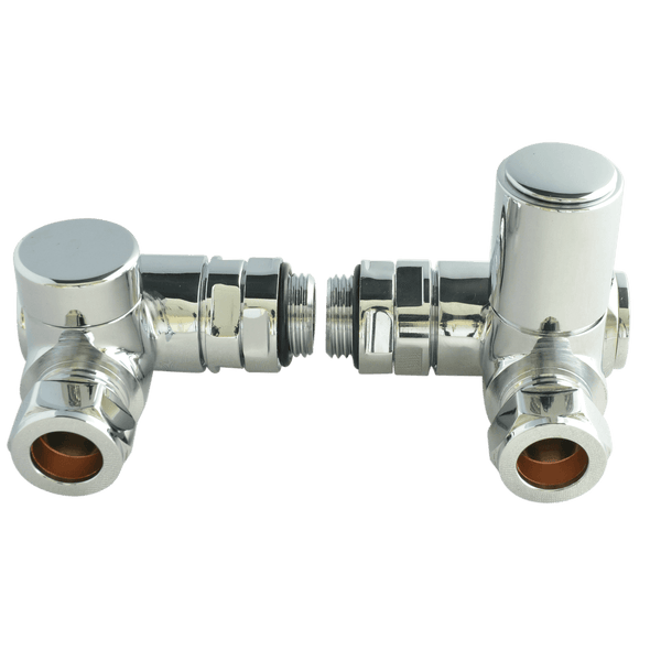 Chrome Dual Fuel Corner Heated Towel Rail Radiator Valve (Pair)