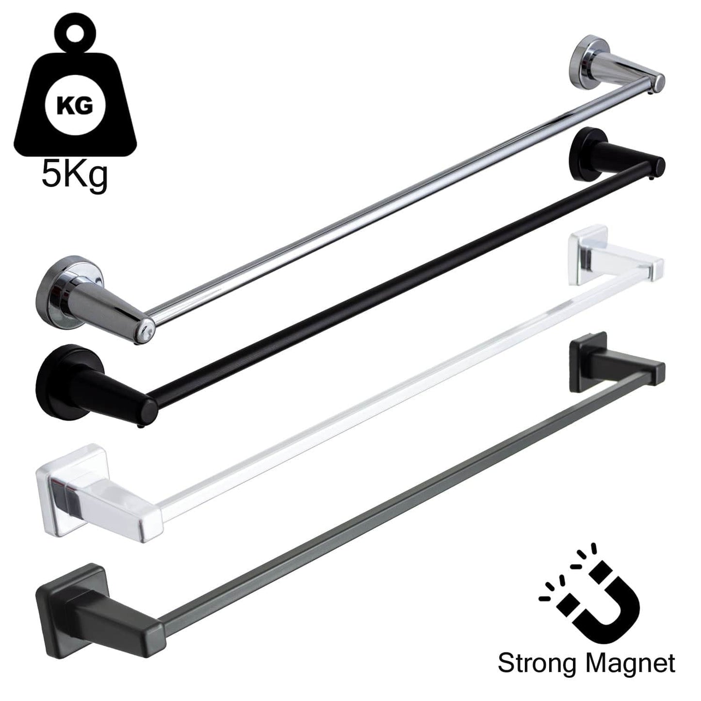 Chrome or Black Magnetic Hanger Extra Towel Bar For Straight Towel Radiators
