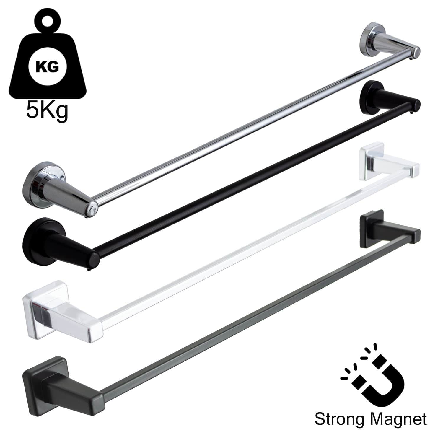Chrome or Black Magnetic Hanger Extra Towel Bar For Straight Towel Radiators