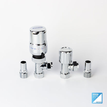 Chrome TRV Angled Valve For Heated Towel Rail Radiator With Lockshield