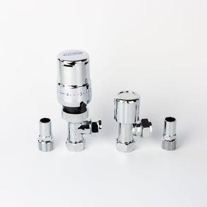 Chrome TRV Angled Valve For Heated Towel Rail Radiator With Lockshield