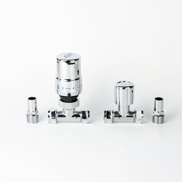 Chrome TRV Straight Valve For Heated Towel Rail Radiator With Lockshield