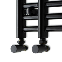 With Angled Valve Difta Towel Rail Radiator Black 500mm Wide 1500mm High Bathroom