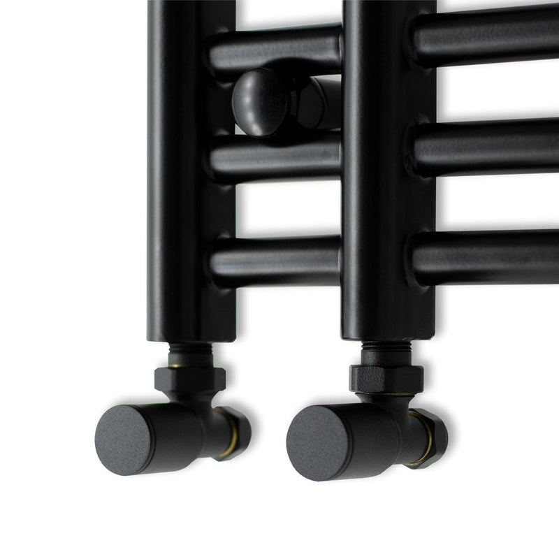With Angled Valve Difta Towel Rail Radiator Black 500mm Wide 1500mm High Bathroom