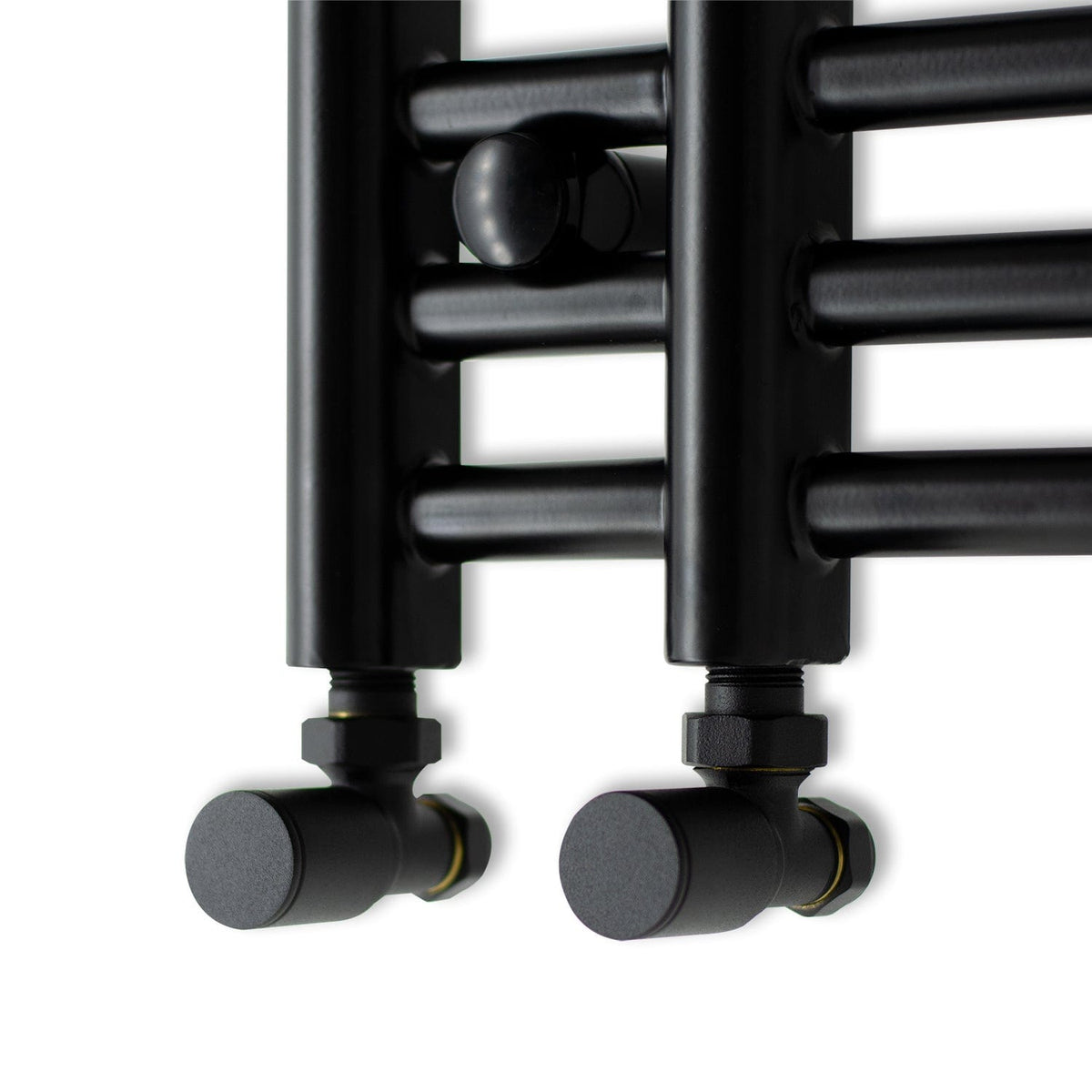 With Angled Valve Difta Towel Rail Radiator Black 500mm Wide 1500mm High Bathroom