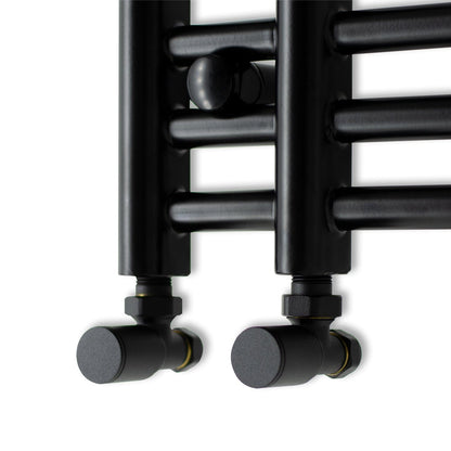 With Angled Valve Difta Towel Rail Radiator Black 500mm Wide 1500mm High Bathroom
