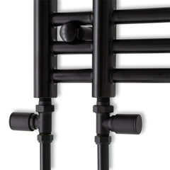 With Straight Valve Difta Towel Rail Radiator Black 500mm Wide 1500mm High Bathroom