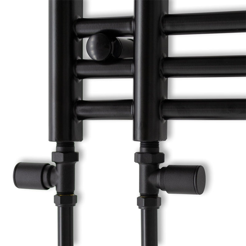 With Straight Valve Difta Towel Rail Radiator Black 500mm Wide 1500mm High Bathroom