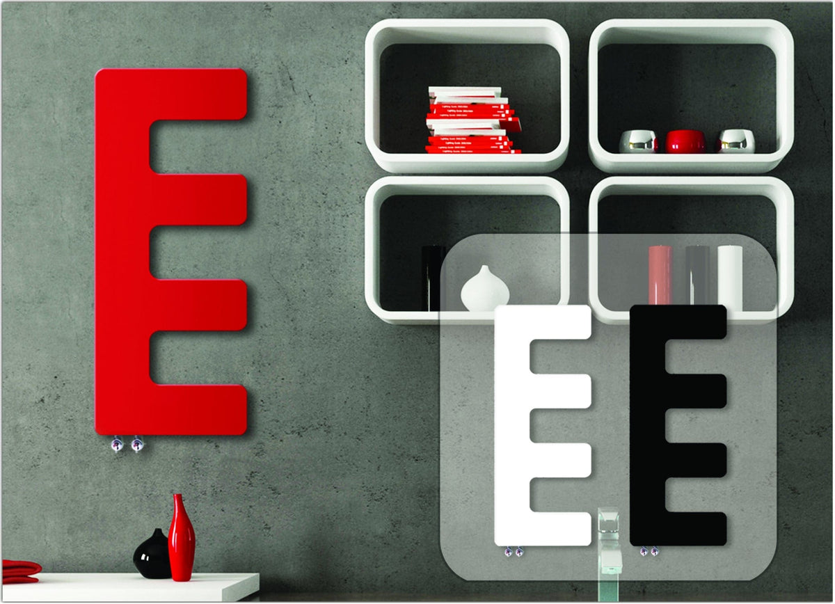 E-Type Style White, Black or Red Designer Heated Towel Rail Radiator HTR
